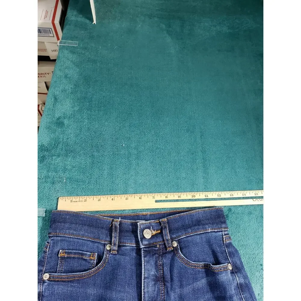 Loft Jeans Size 00 Petite Women Blue Pants Stretch Fray Hem Mid Rise Slim flared